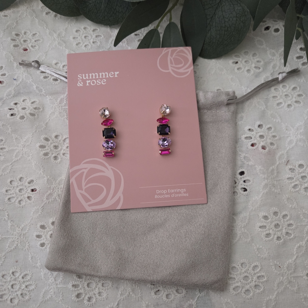 Summer & Rose Pink and Black Stone Earrings